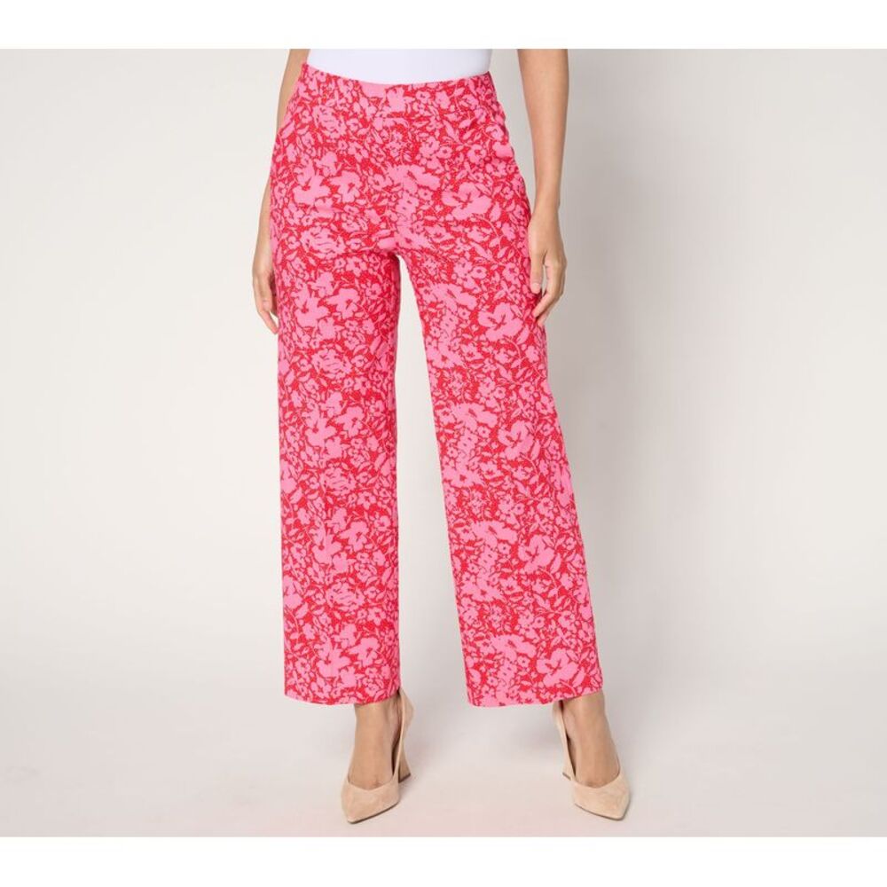 Liberare Women's Pants Sz XL Tall Printed Twill Wide Leg Ankle Pink A681391